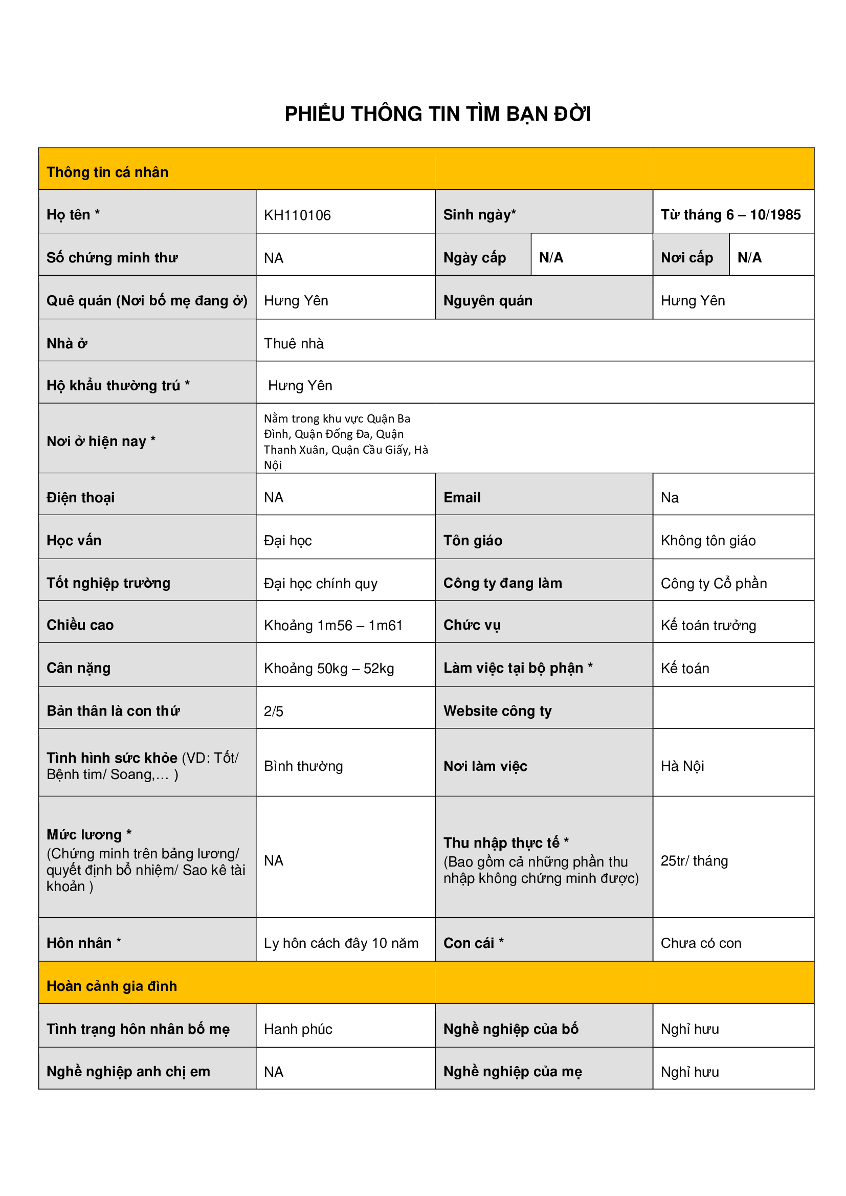 KH110106| Nữ giới 1985 Hưng Yên, kết hôn nghiêm túc | M26-TT45 | 6.000.000đ làm quen