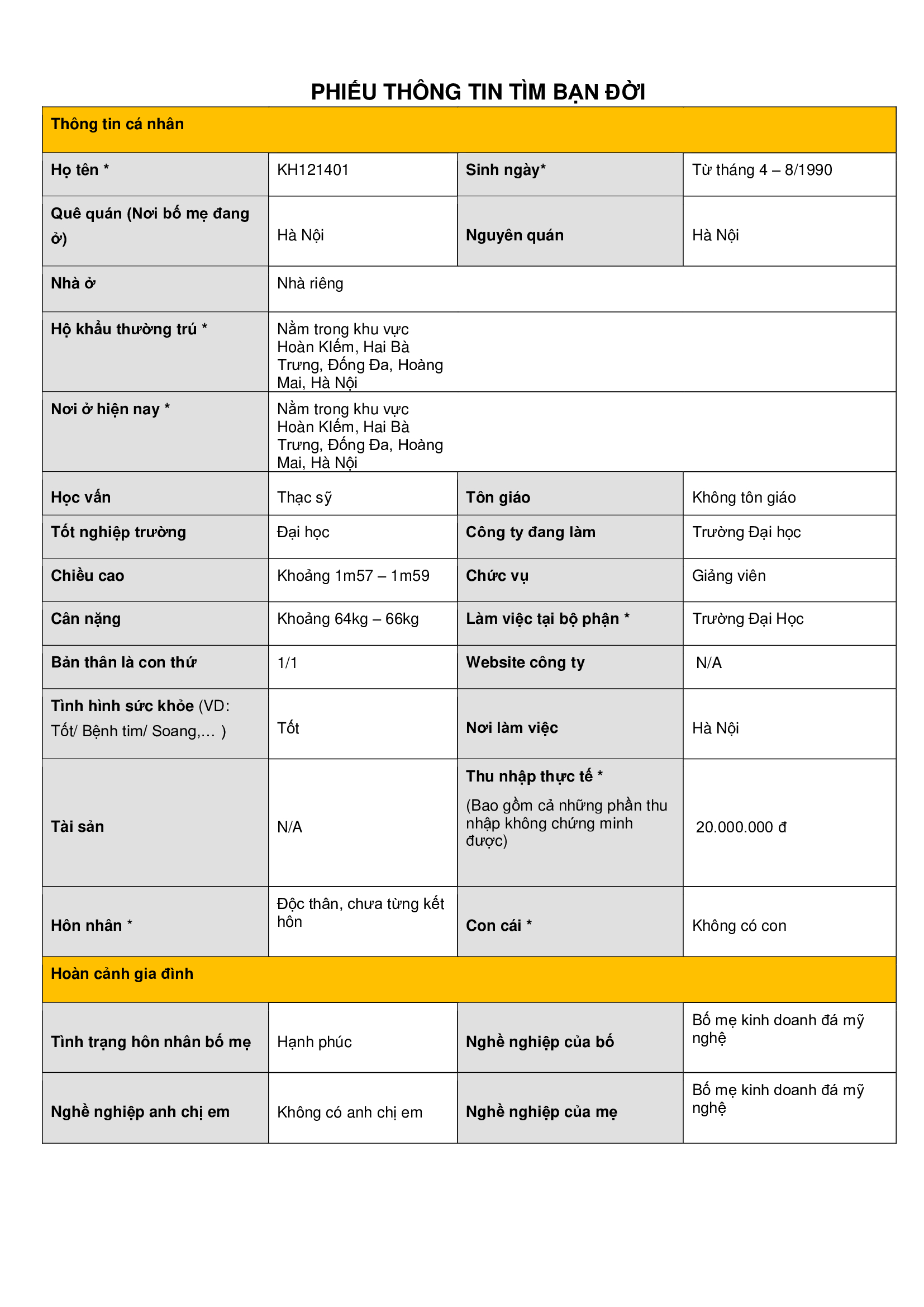 KH121401 | Nữ giới 1990 Hà Nội tìm chồng tốt | M26-TT45 | 7.000.000 đ tìm bạn đời