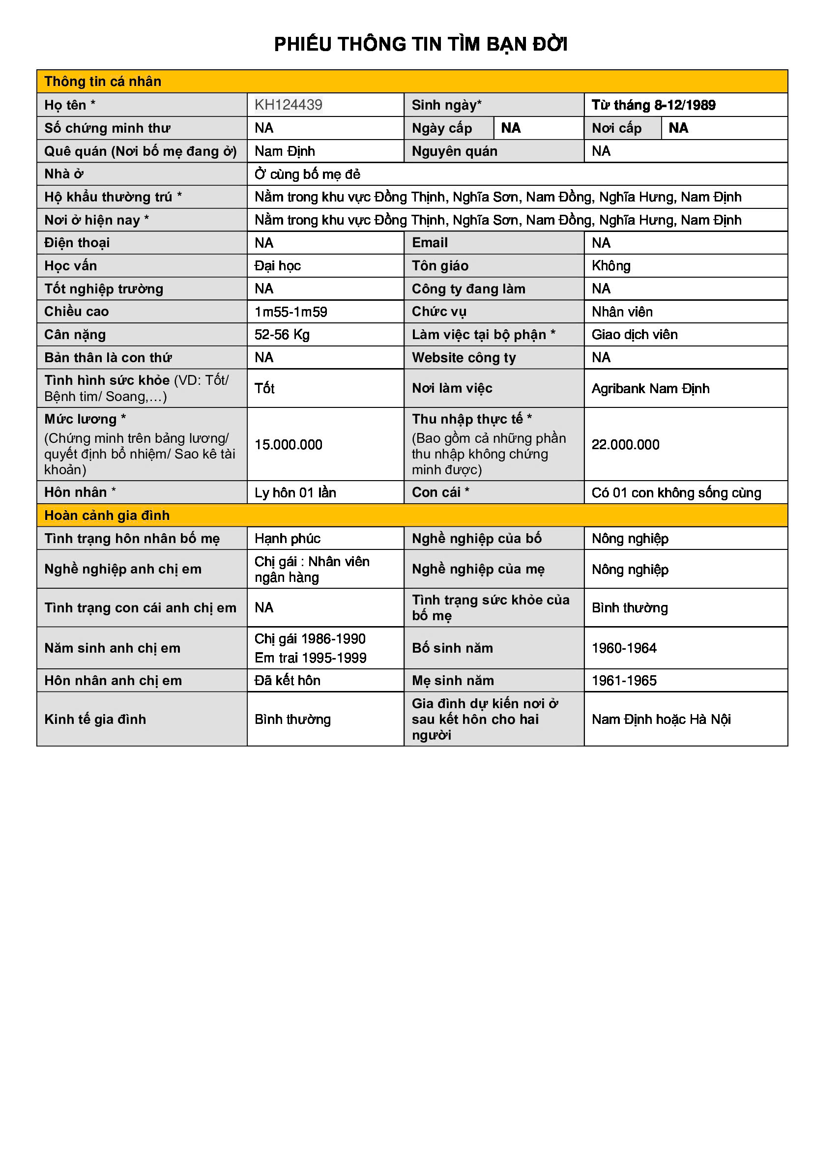 KH124437 | Nữ tìm người yêu Nam Định, 1989 | M26 - TT44 | 2.000.000 đ, Hẹn hò