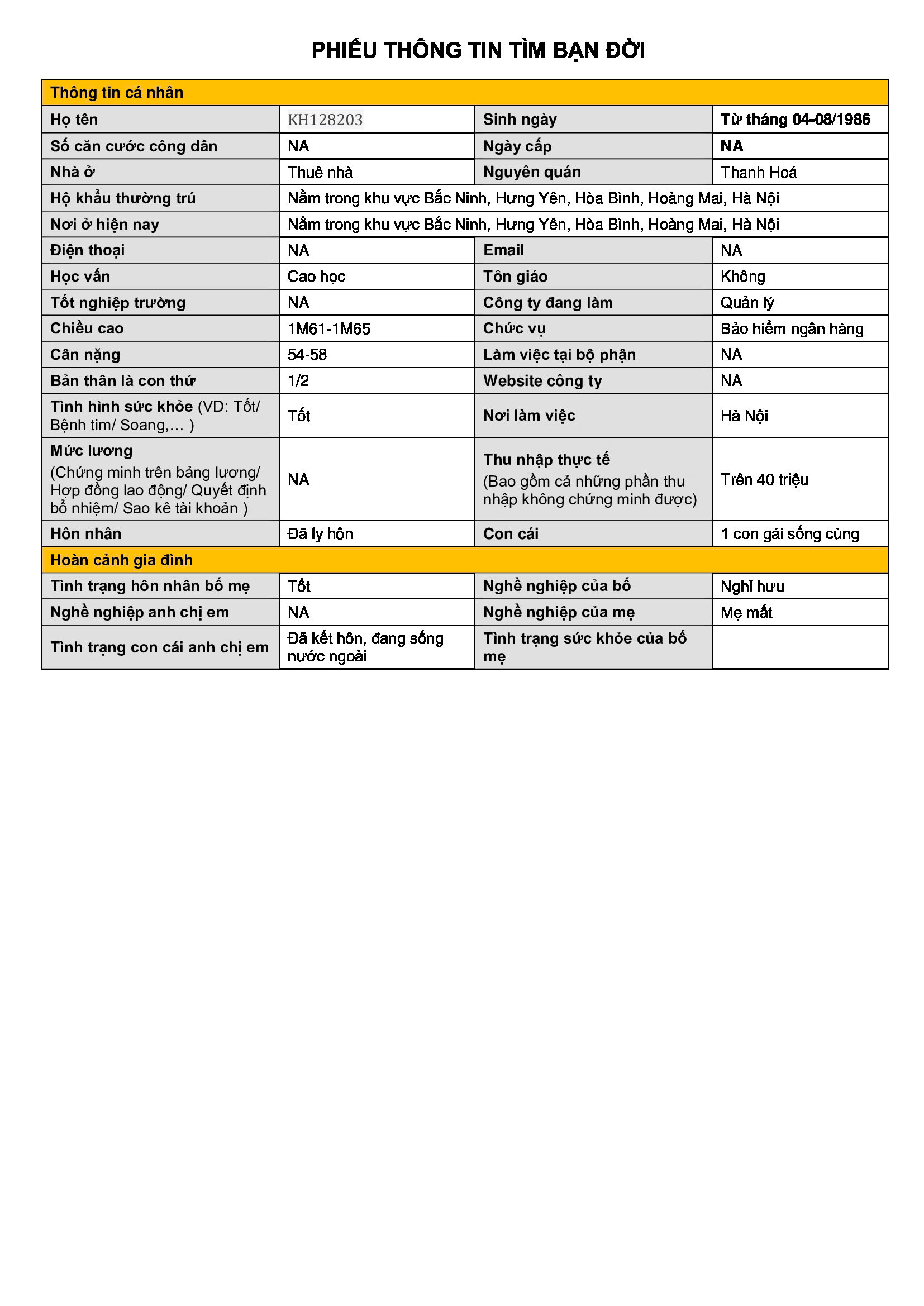 KH128203 | Nữ tìm bạn trai Hà Nội 1986 | M26-TT44 | 2.500.000 đ, hẹn hò