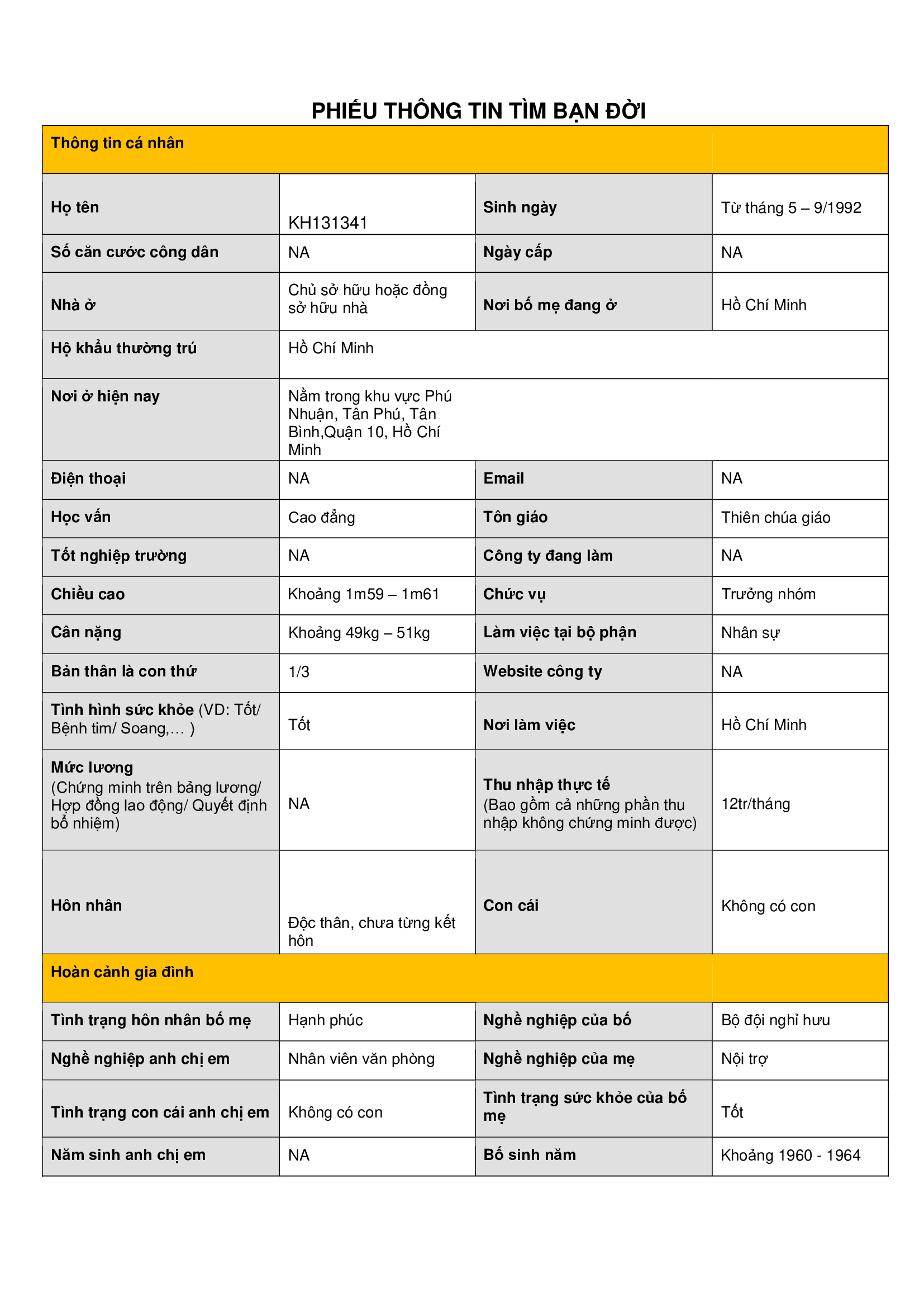 KH131341| Nữ Giới TÌM BẠN ĐỜI Hồ Chí Minh, 1992 | M26-TT45 | 4.000.000 đ, tìm bạn trai