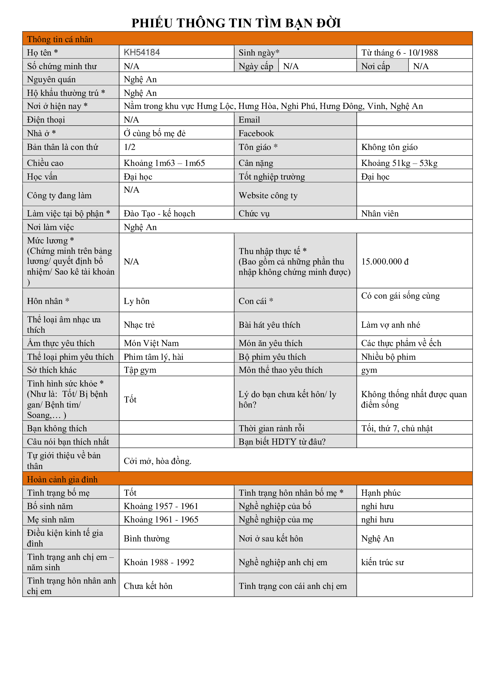 KH54184 | Nữ giới 1988 Nghệ An tìm mối quan hệ lâu dài | M26-TT45 | 5.000.000 đ ,HẸN HÒ