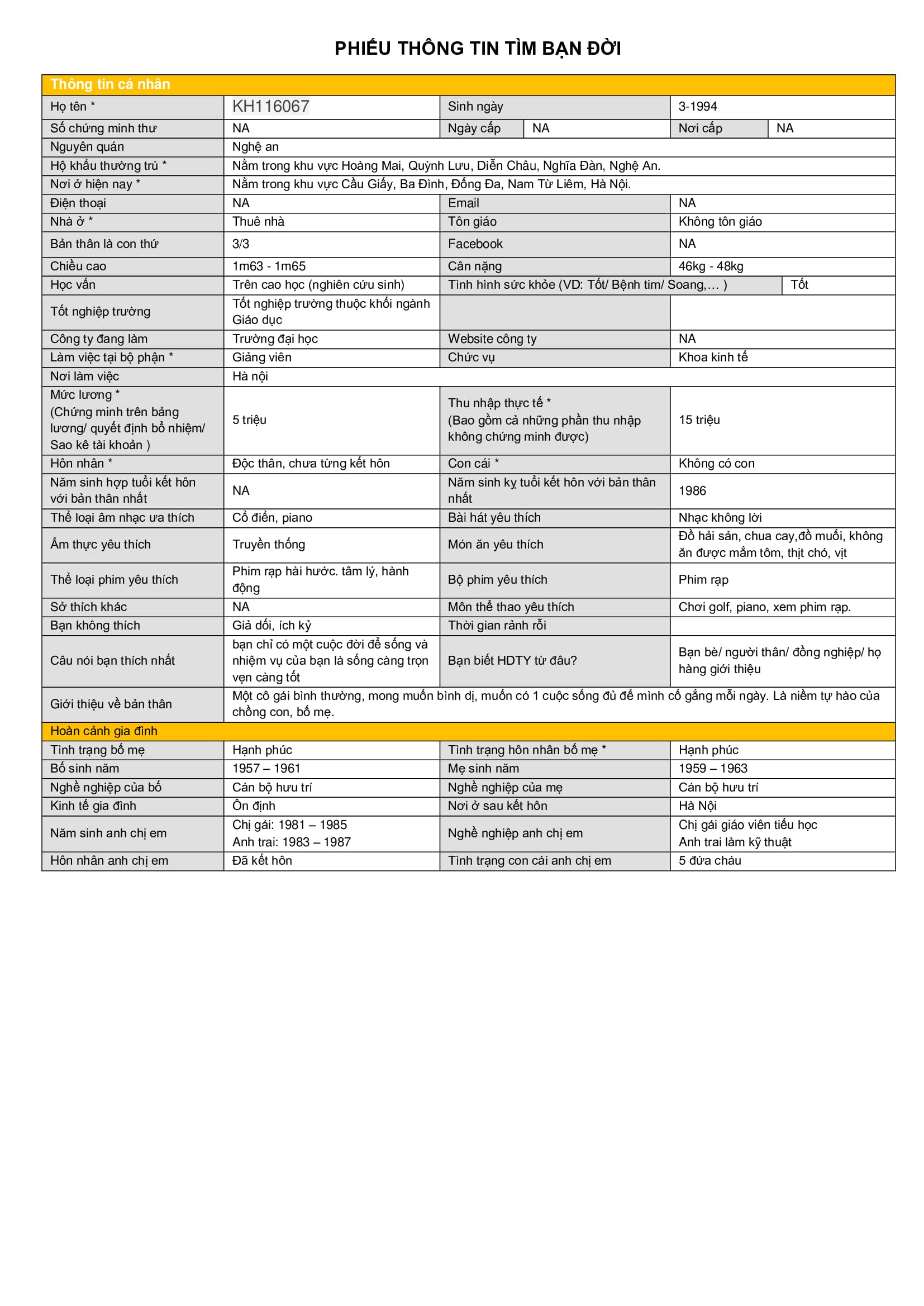 KH116067 | Nữ giới KẾT BẠN BỐN PHƯƠNG Hà Nội, 1994 | TT43 - M26 | 2.000.000 đ, tình yêu
